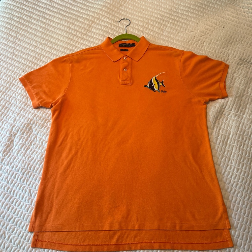 Polo by Ralph Lauren Orange Polo Shirt with Embroidered Fish
